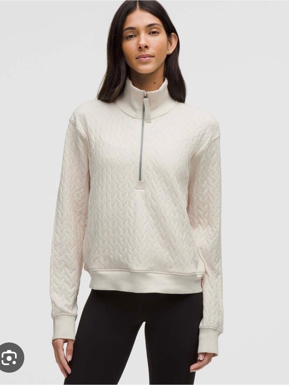 Lululemon Engineered Warmth Cream Cable Knit Quarter-Zip Sweater